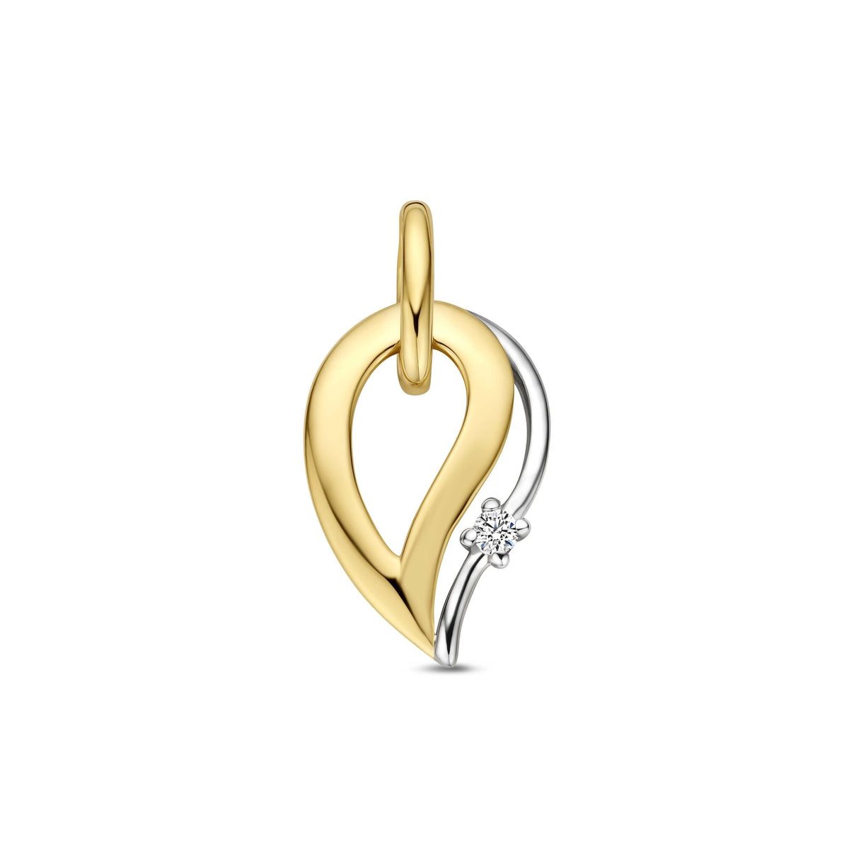 Ciondolo in oro giallo 14k con diamante, dalla forma a goccia con finitura lucida.