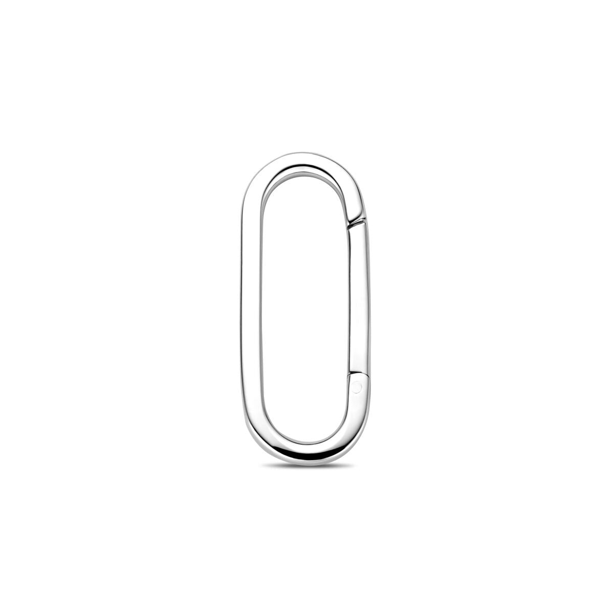 Connector in argento rodiato, forma ovale e finitura lucida.