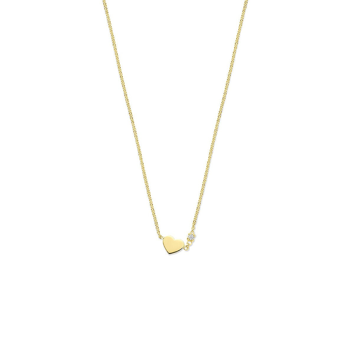 Collana da donna in oro giallo 14k con cuore e diamante, lunghezza 40-44 cm.