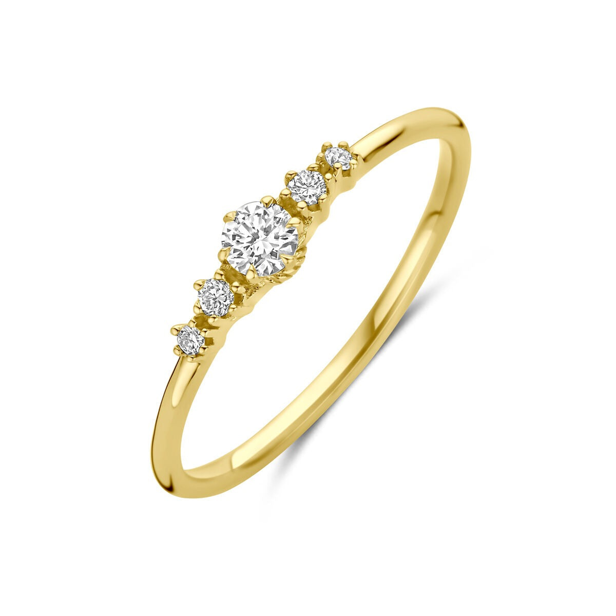 Anello in oro giallo 14k con diamante lab-grown e pietre brillanti.