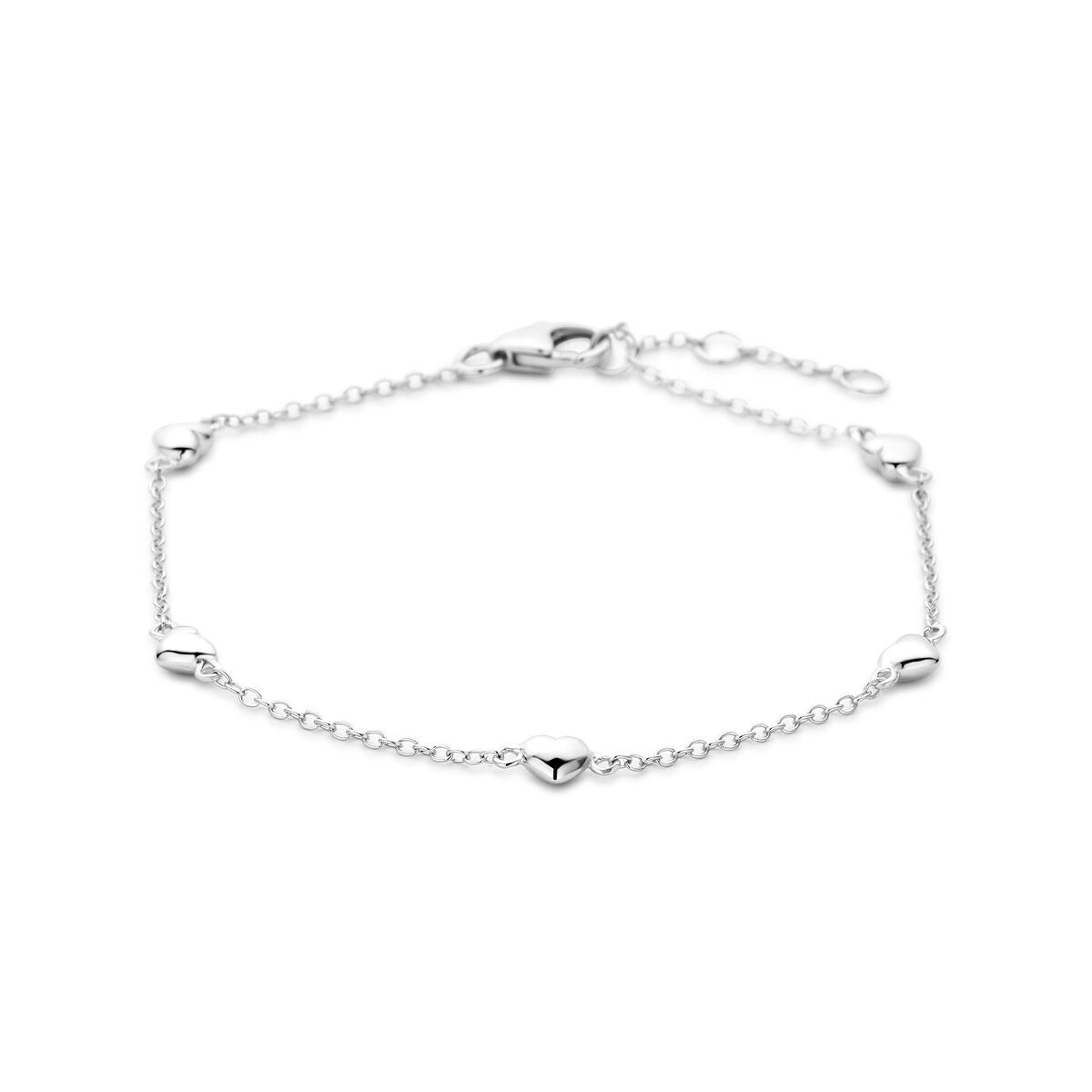 Bracciale da donna in argento rodiato con cuori, lunghezza 18,5 cm.