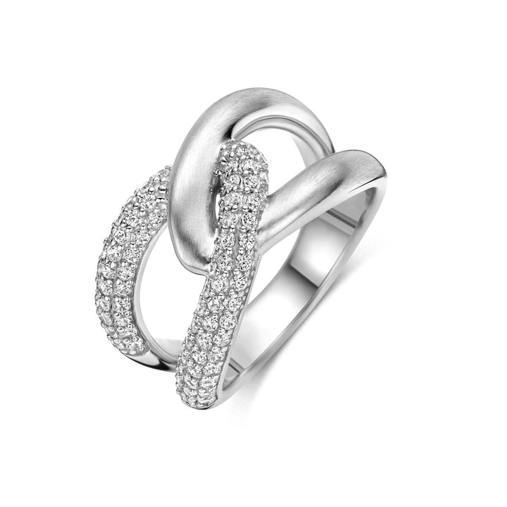 Gerhodineerde 925 zilveren ring met pavé zirkonia