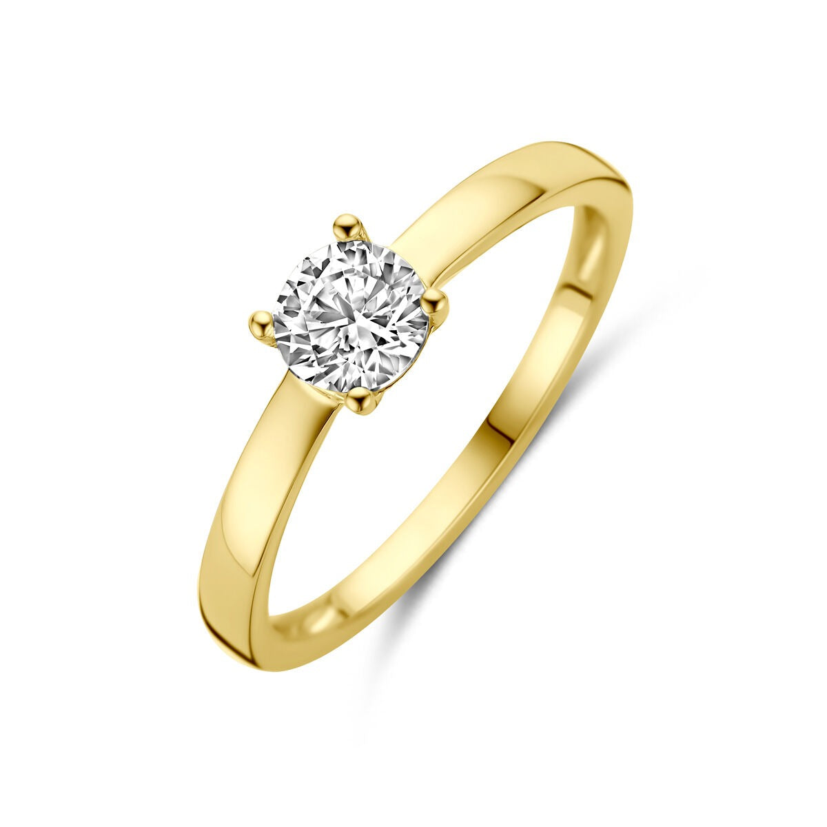 Anello in argento 925 placcato oro giallo con zircone, design semplice e brillante.