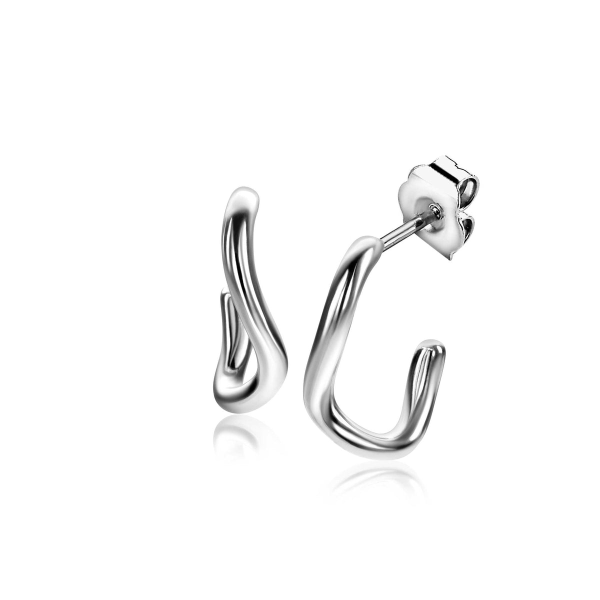 Orecchini in argento con design ondulato e chiusura a perno.