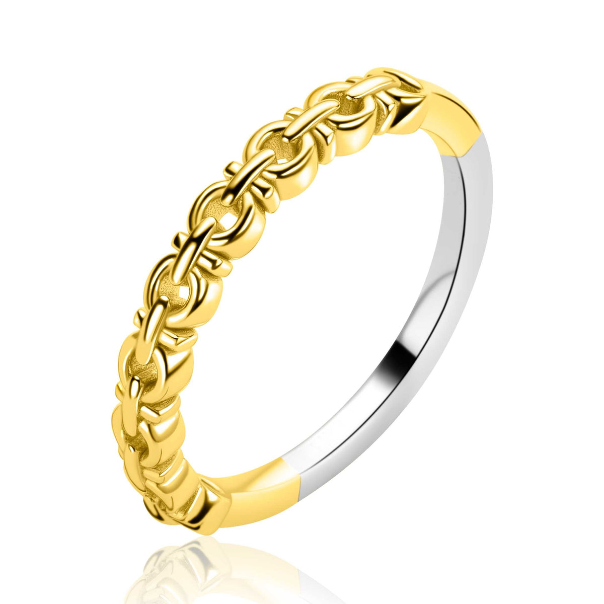 Anello placcato oro con maglia rolò e finitura lucida.