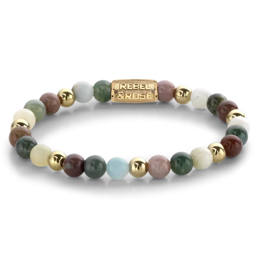 Bracciale con perle multicolori e dettagli in oro giallo ionizzato.