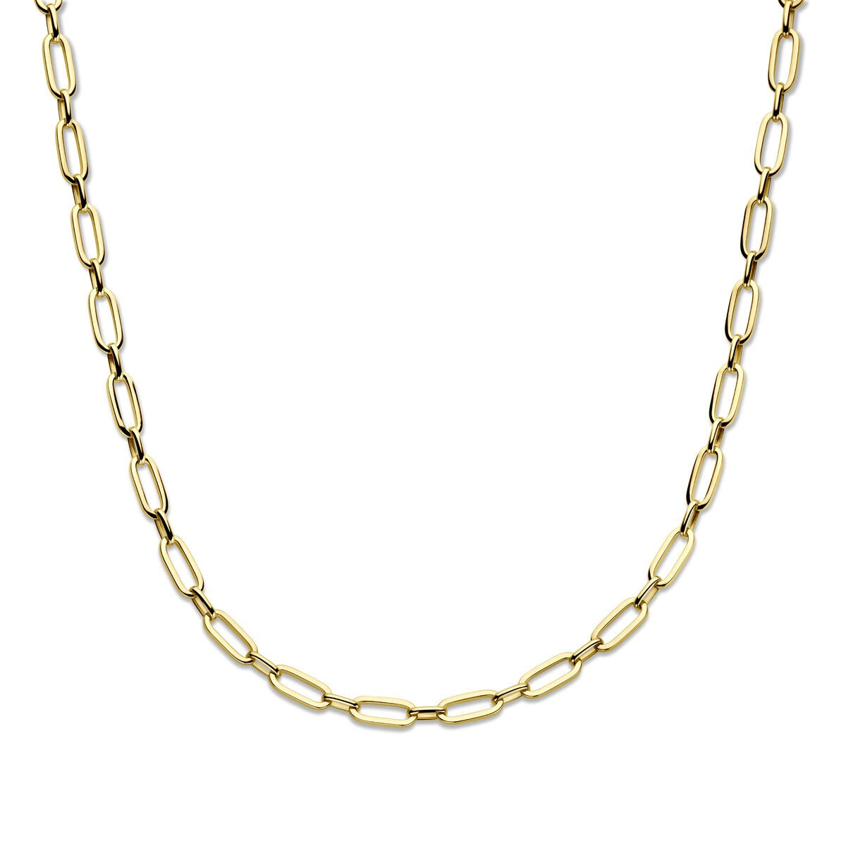 Collana anker in oro giallo 14k, larga 6,5 mm, con maglie ovali.