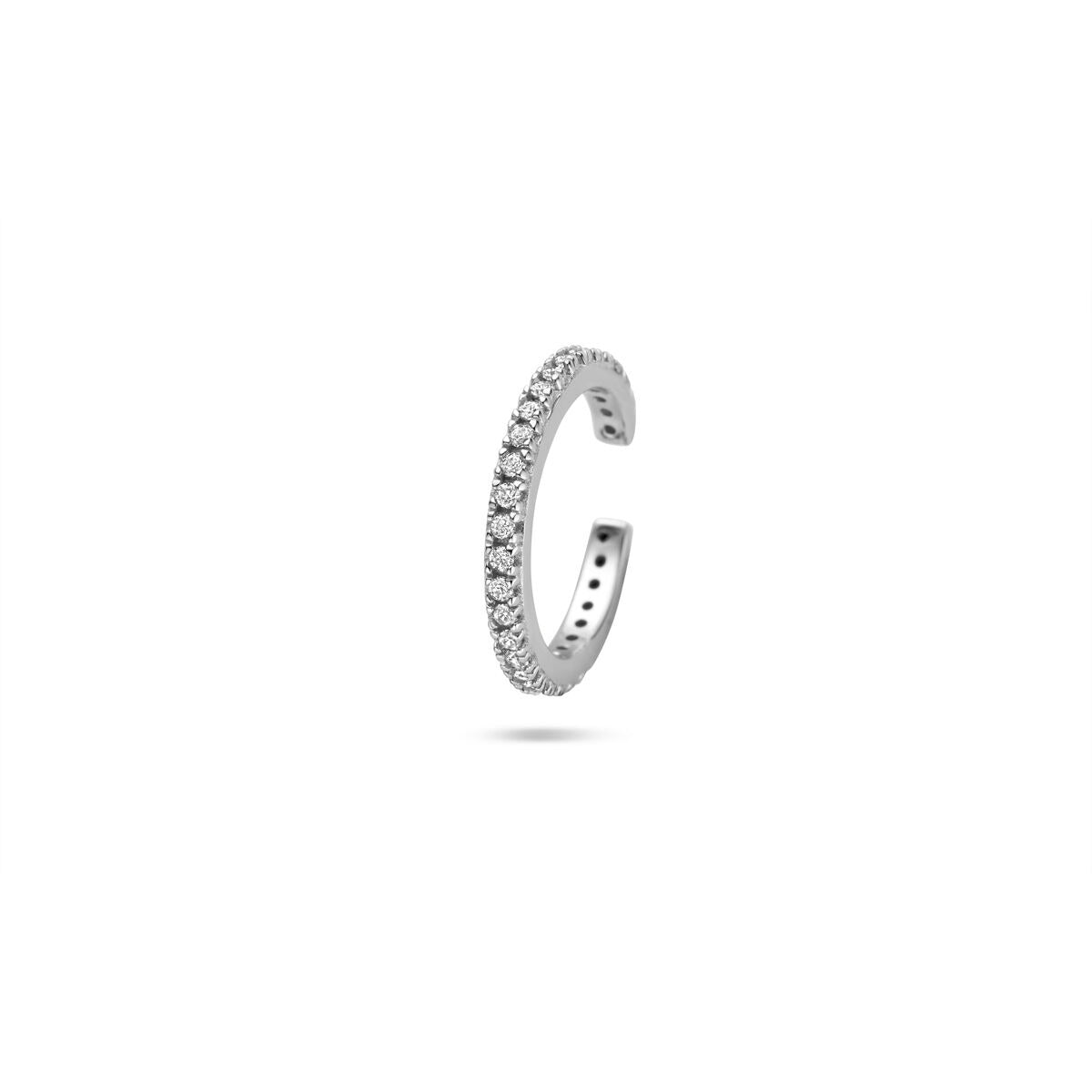 Orecchino cuff argento rodiato con zirconi, design semplice e raffinato.