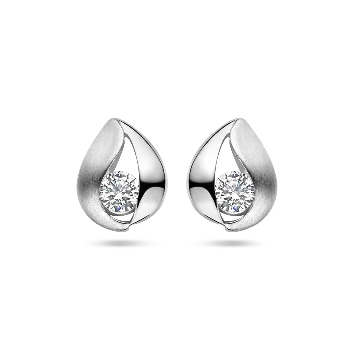 Orecchini in argento 925 rodiato a forma di goccia con zircone.