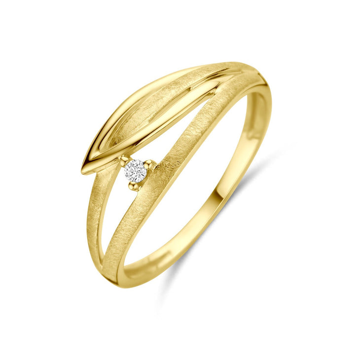 14k Geelgouden damesring met diamant – 7 mm breed