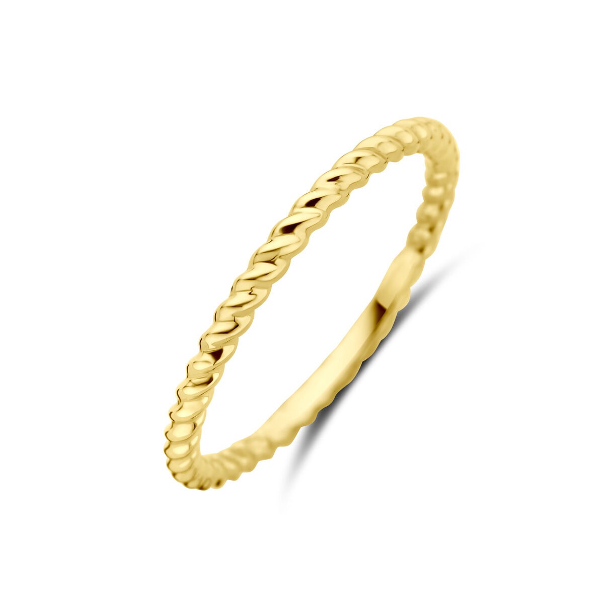 Anello da donna in oro giallo 14k, di 1,5 mm, con design intrecciato.