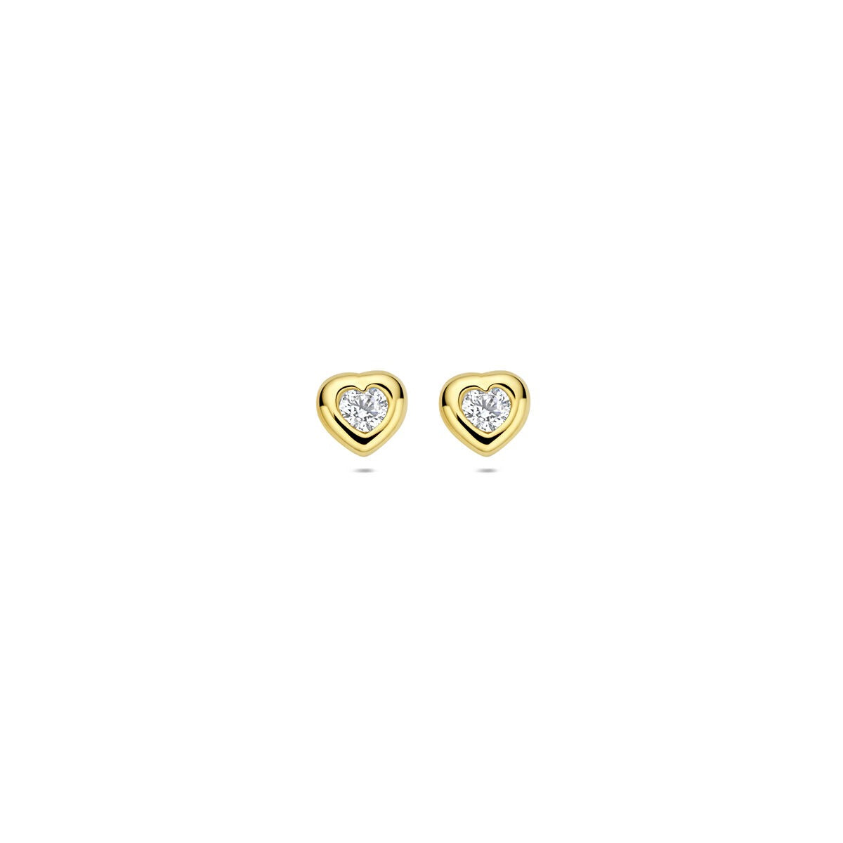 Orecchini a bottone in oro giallo con cuore e zirconia – 14k