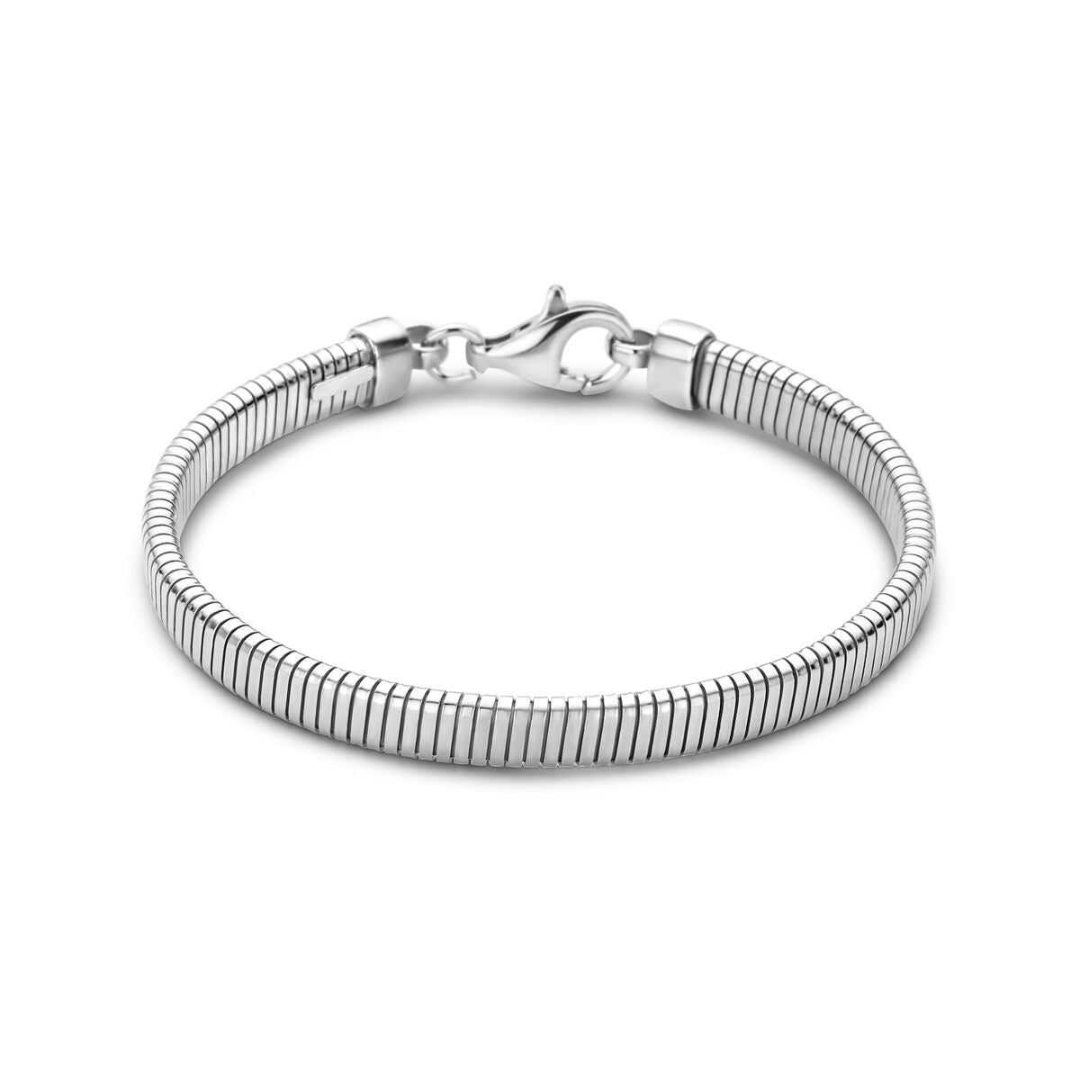 Zilveren schakelarmband van gerhodineerd 925 zilver met een gladde, flexibele afwerking.