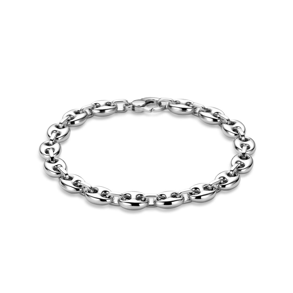 Bracciale in argento 925 rodiato con maglie a forma di fagiolo di caffè.