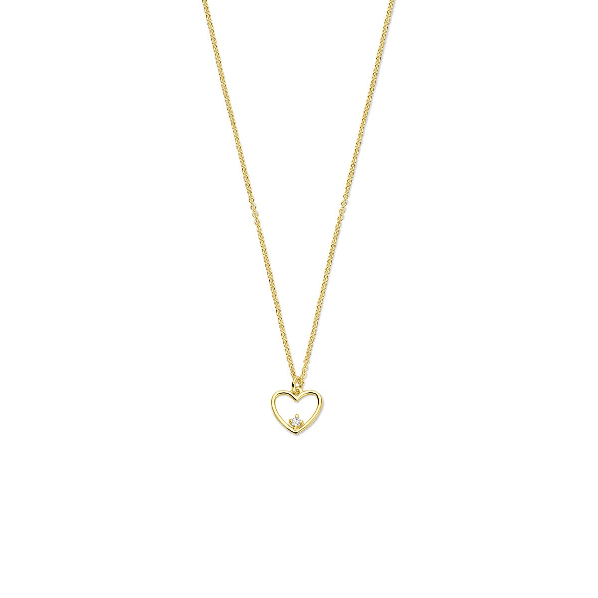 Collana da donna in oro 14k con pendente a forma di cuore e diamante.