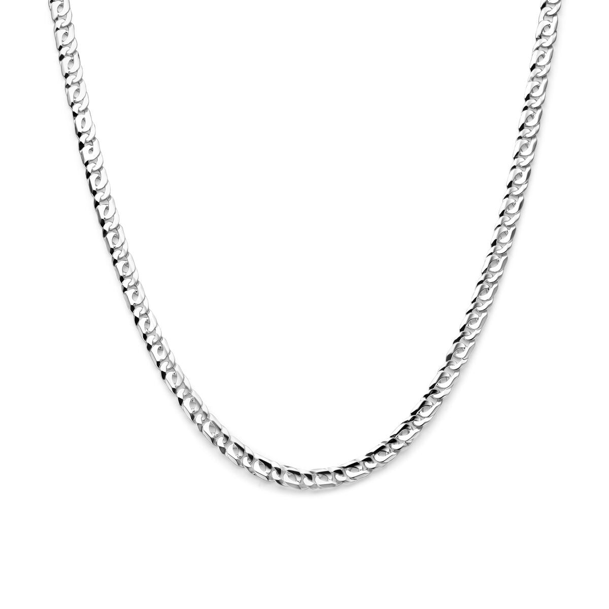 Zilveren heren ketting met grove anker schakel en karabijnsluiting, gladde afwerking.