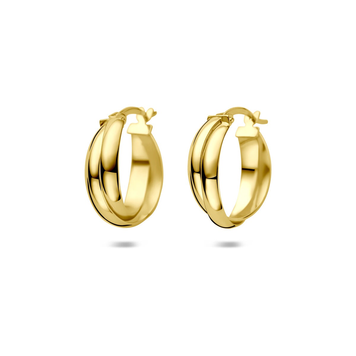 Orecchini in oro giallo 14k con chiusura a scatto, diametro di 16,5 mm.