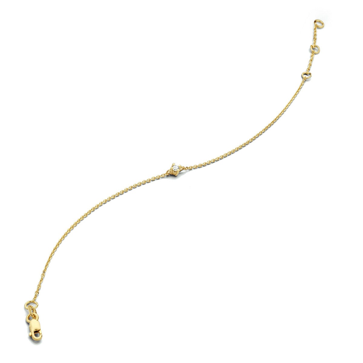 Bracciale in oro giallo 14k con diamante da 0,05 ct, design sottile e lucido.