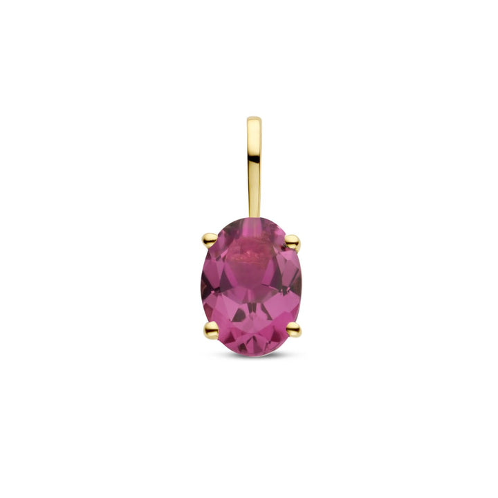 14k geelgouden hanger met roze toermalijn – geboortesteen