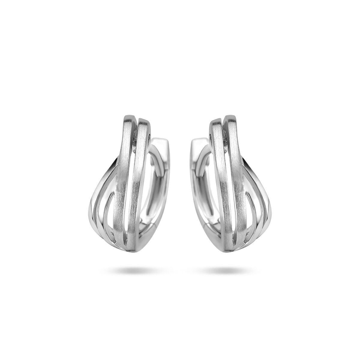 Orecchini alla creola in argento sterling 925 con finitura rodiata e design intrecciato.