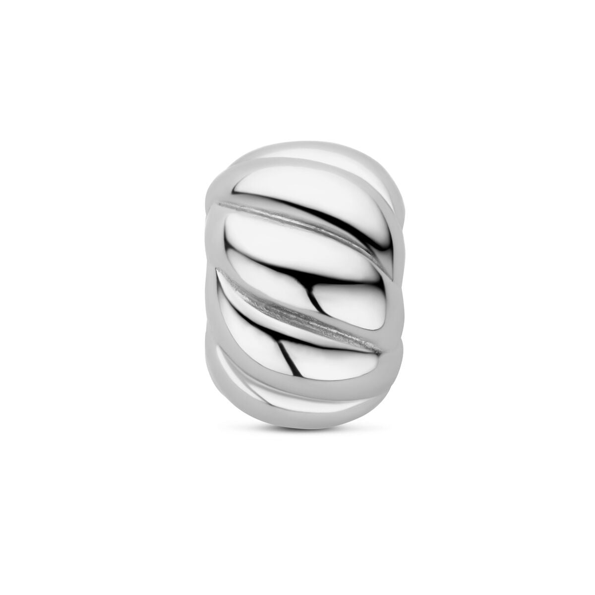Rondel in argento 925 con finitura rodiata e design intrecciato.