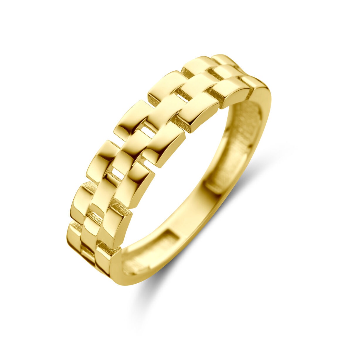 Anello da donna in oro giallo 9k con motivo a catena, larghezza 4,5 mm.
