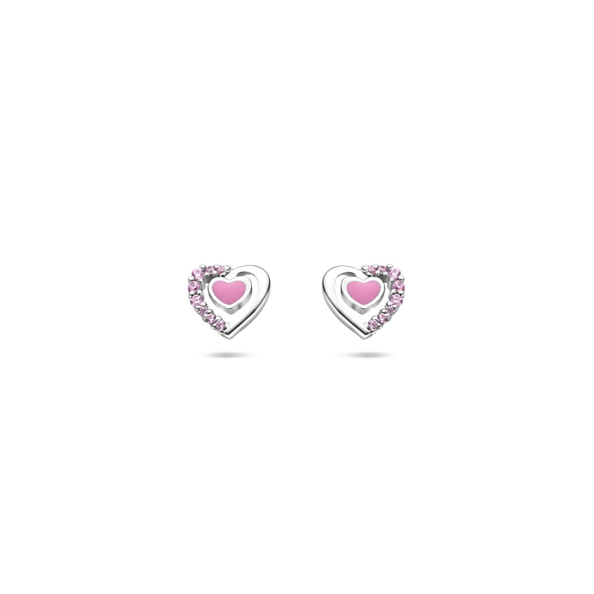 Orecchini a perno bambini a cuore in argento con zircone rosa – Orecchini da Bambino