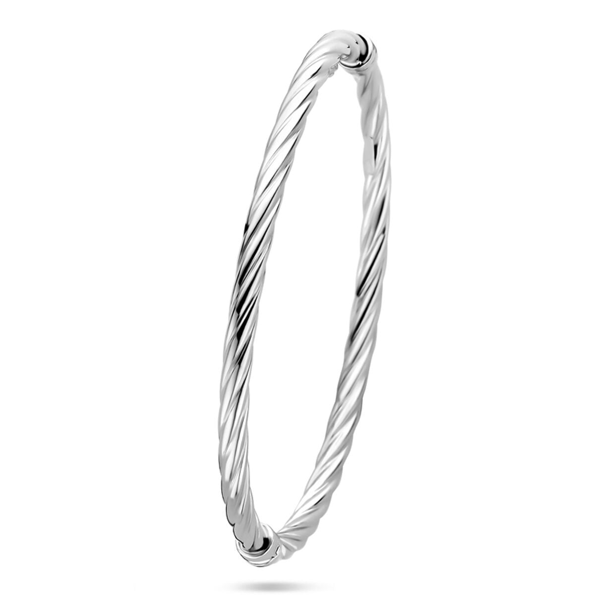 Zilveren bangle met gedraaid design, gerhodineerd 925 zilver, diameter 61 mm.
