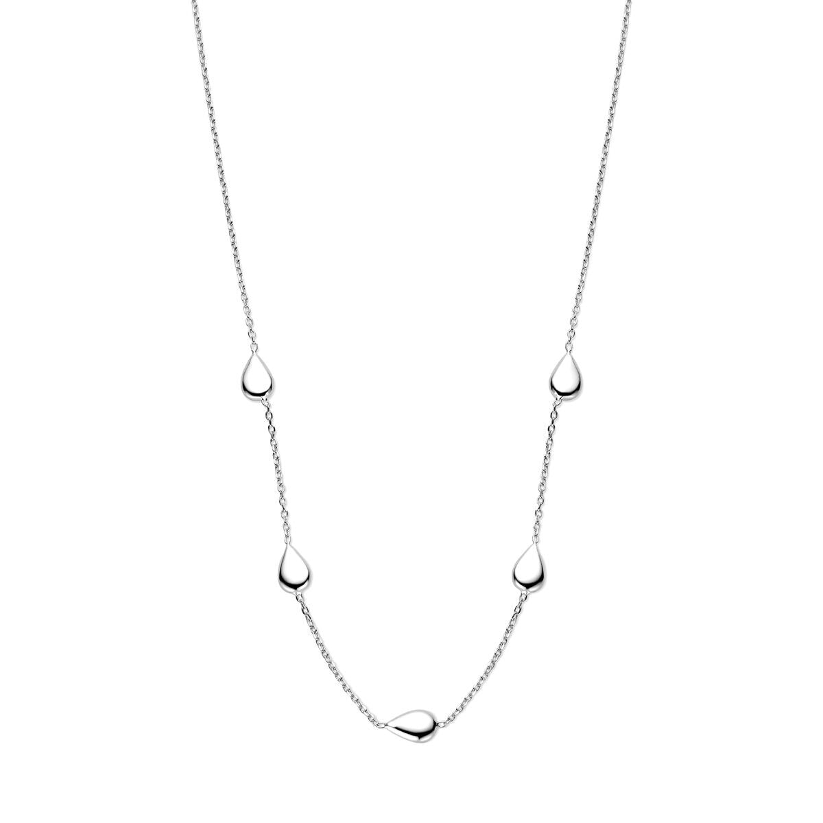 Collana argentata con accenti a forma di goccia, lunghezza 40 + 4 cm.