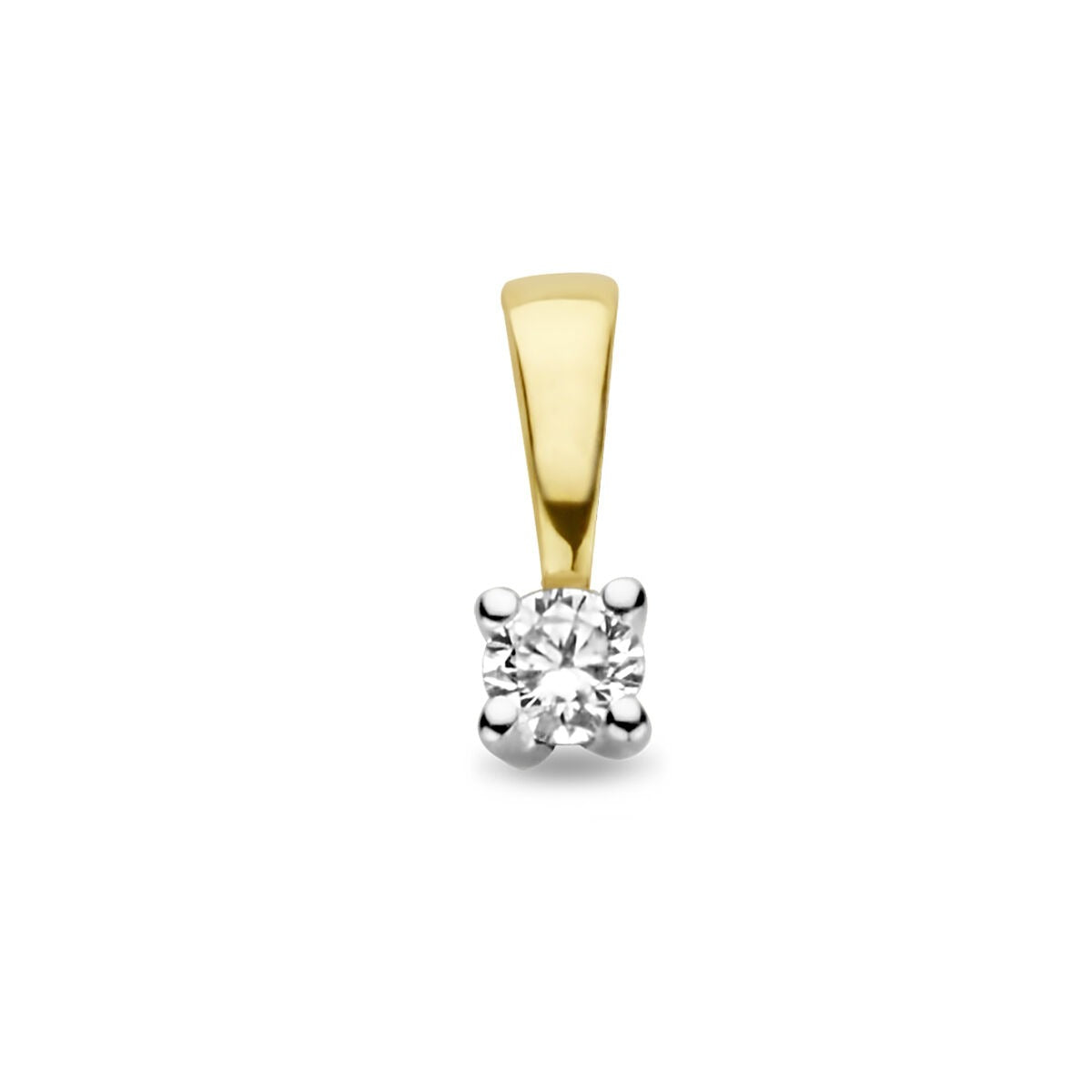 Ciondolo in oro bicolore 14k con diamante, con finitura lucida e design semplice.