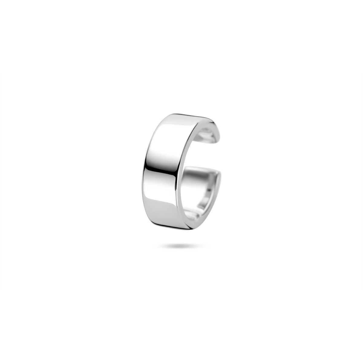 Ear cuff in argento rodiato, forma liscia e rettangolare, dimensioni 13.5x4.5mm.