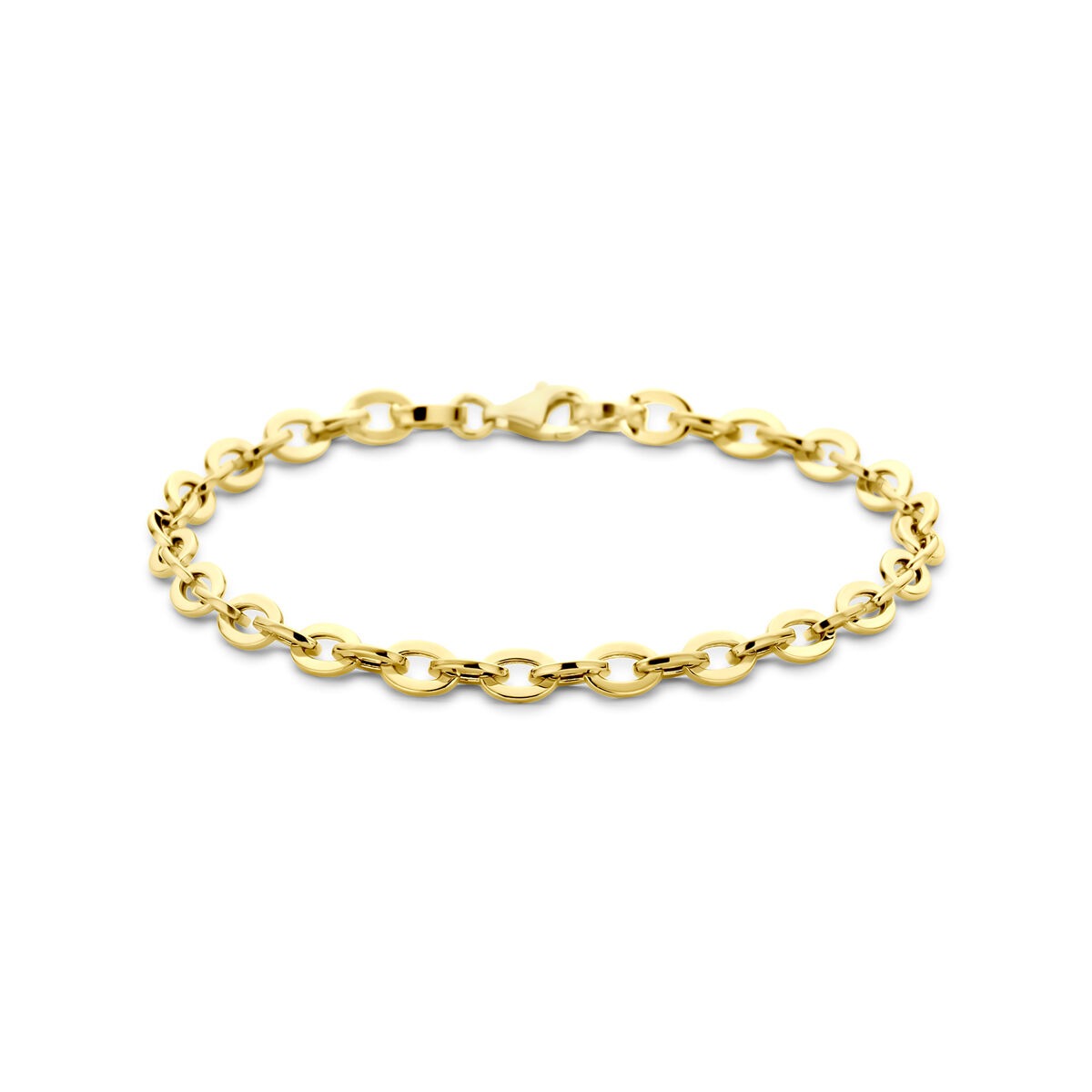 Bracciale in oro giallo 14k con maglie ad anello, larghezza 4,7 mm, lunghezza 19 cm.