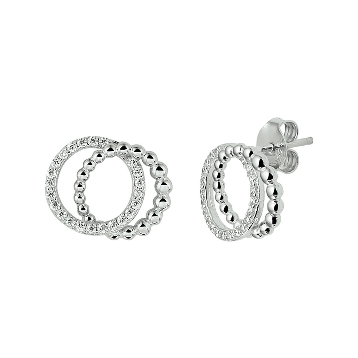Orecchini a lobo in argento con zircone – rodiato 925