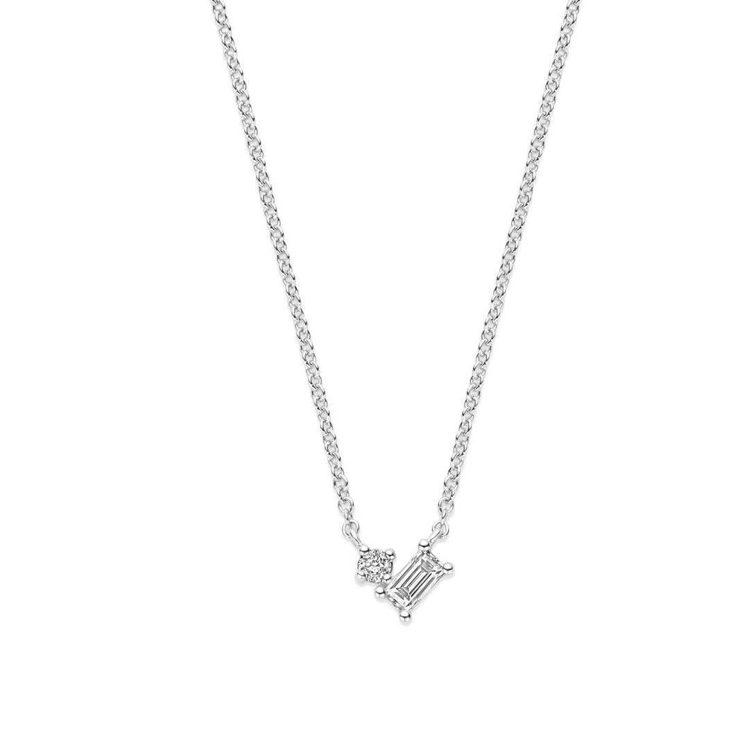 Witgouden dames ketting – 14k collier met diamant