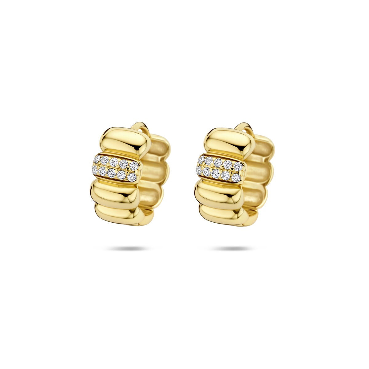 Orecchini alla creola in argento dorato con zircone, design a strati.