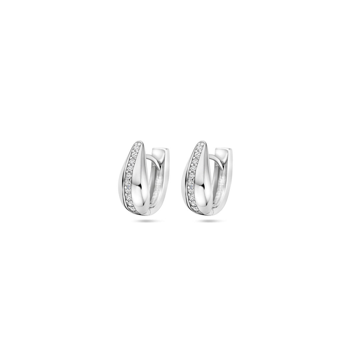 Orecchini alla creola in argento 925 rodiato con zircone.