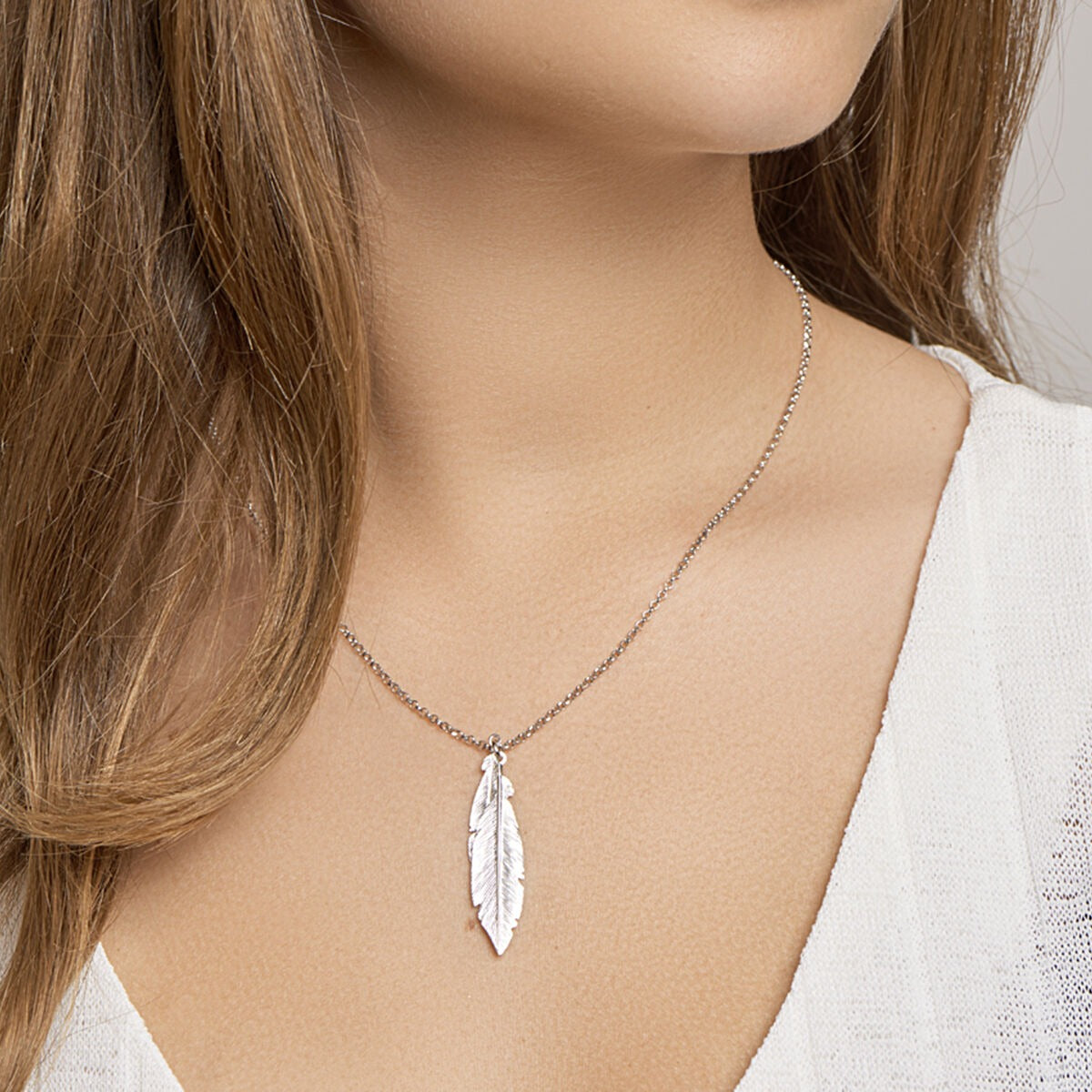 Collana in argento con piume – argento 925 rodiato (set)