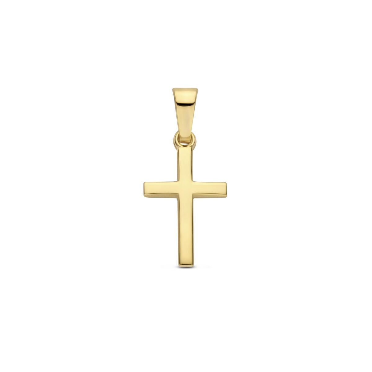 Geelgouden kruis hanger in een klassiek ontwerp met een verfijnd formaat.