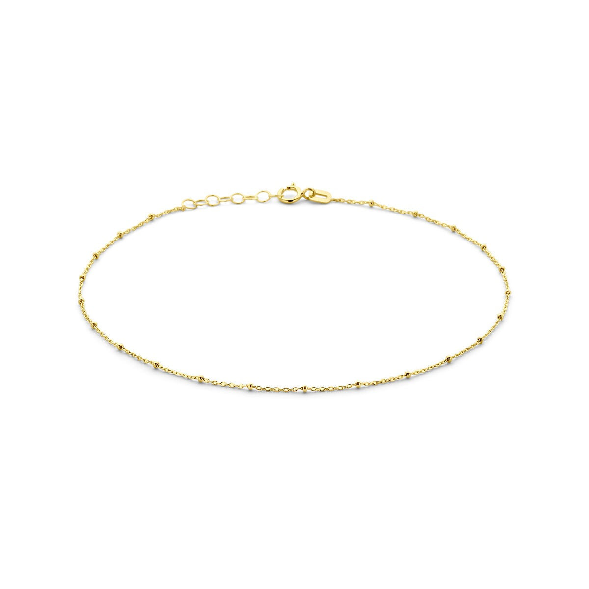 Bracciale in oro giallo 14k con pallini, regolabile da 24 a 26 cm.