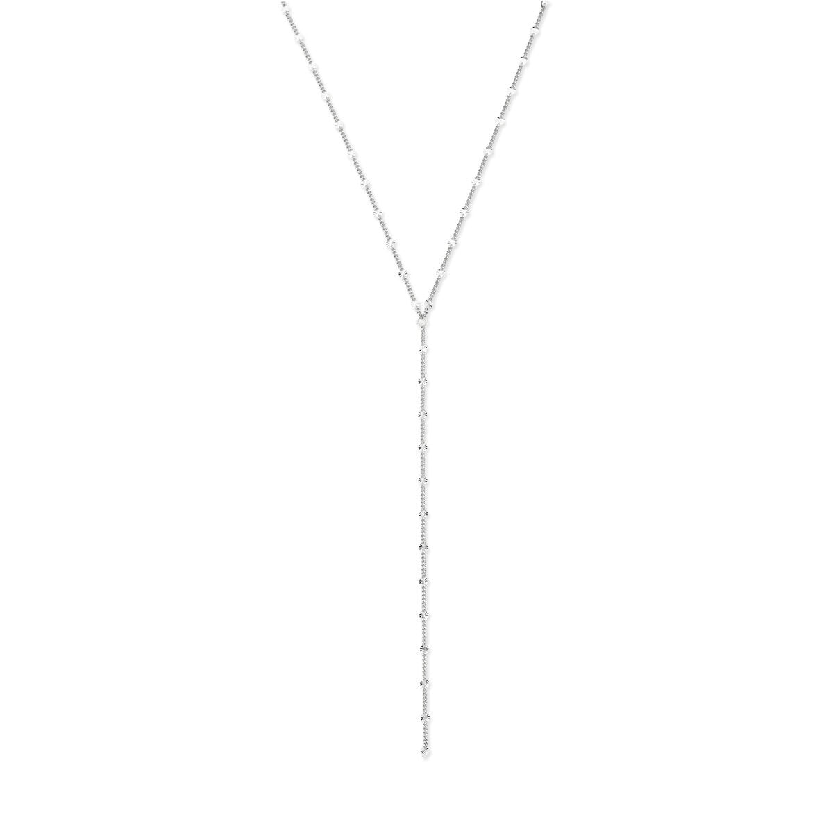 Zilveren y-ketting met een lange, rechte hanger en een verfijnde schakelstructuur.