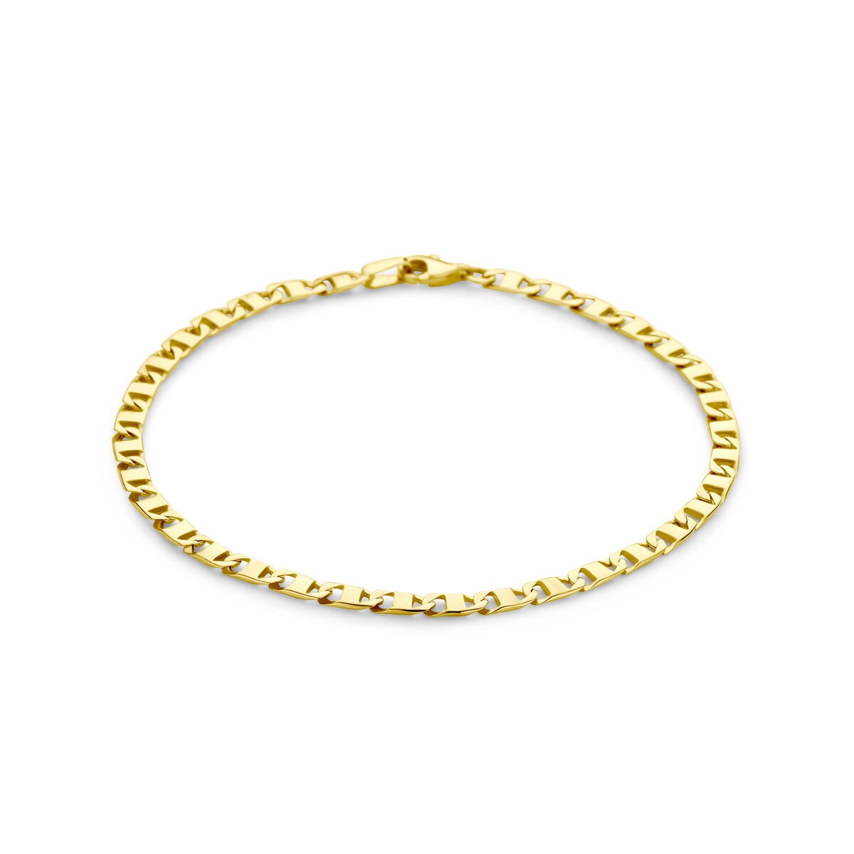 Bracciale da uomo in oro giallo 14k con maglie a catena ancorata di 3,5 mm.