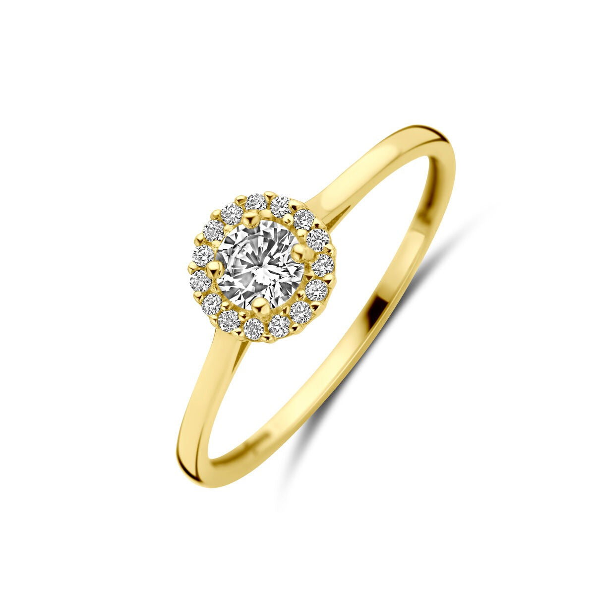 Anello da donna in oro giallo 14k con zirconi, design a corona.