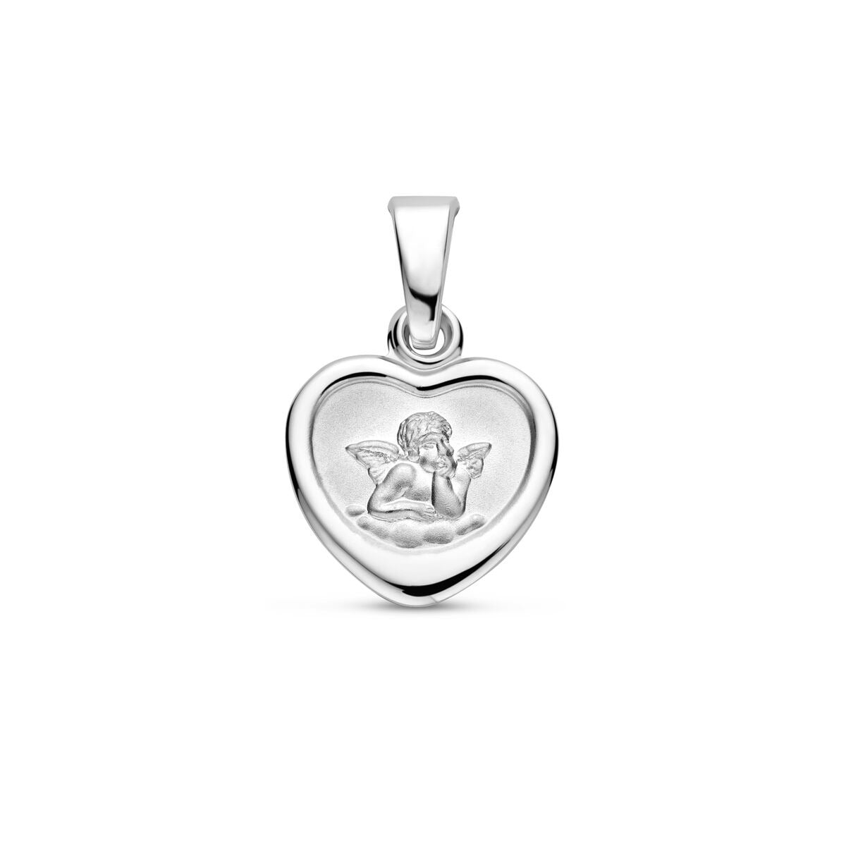 Ciondolo a forma di cuore in argento 925 rodiato con finitura lucida e opaca.