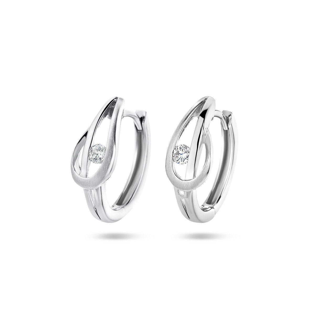 Orecchini alla creola in argento 925 rodiato con zircone, design a goccia.