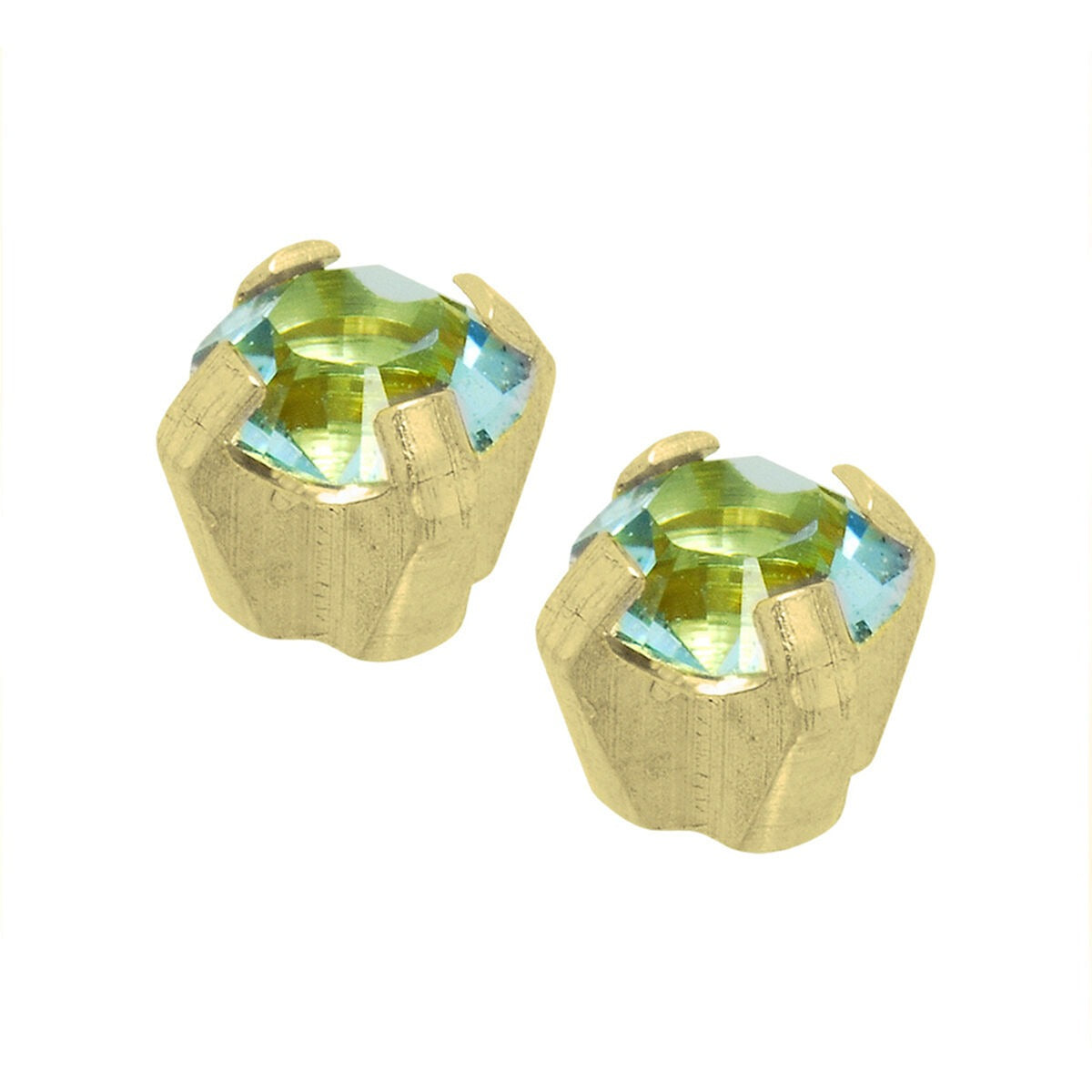Orecchini con zircone blu, finitura dorata, design a scatto, forma rotonda.