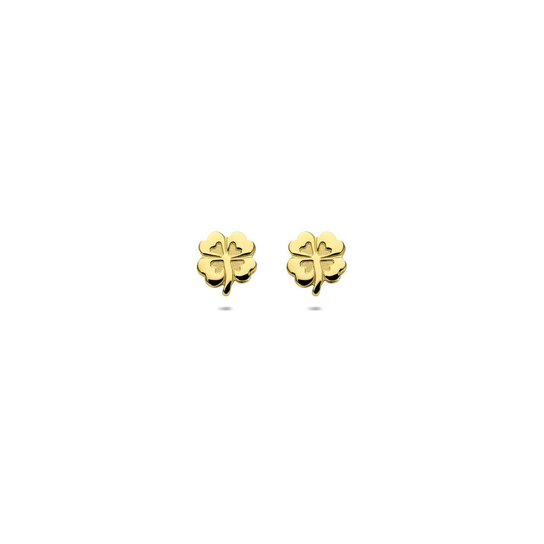 Geelgouden oorknoppen met klaver – 14k