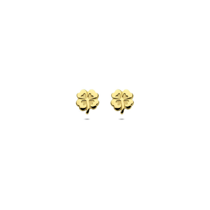 Geelgouden oorknoppen met klaver – 14k