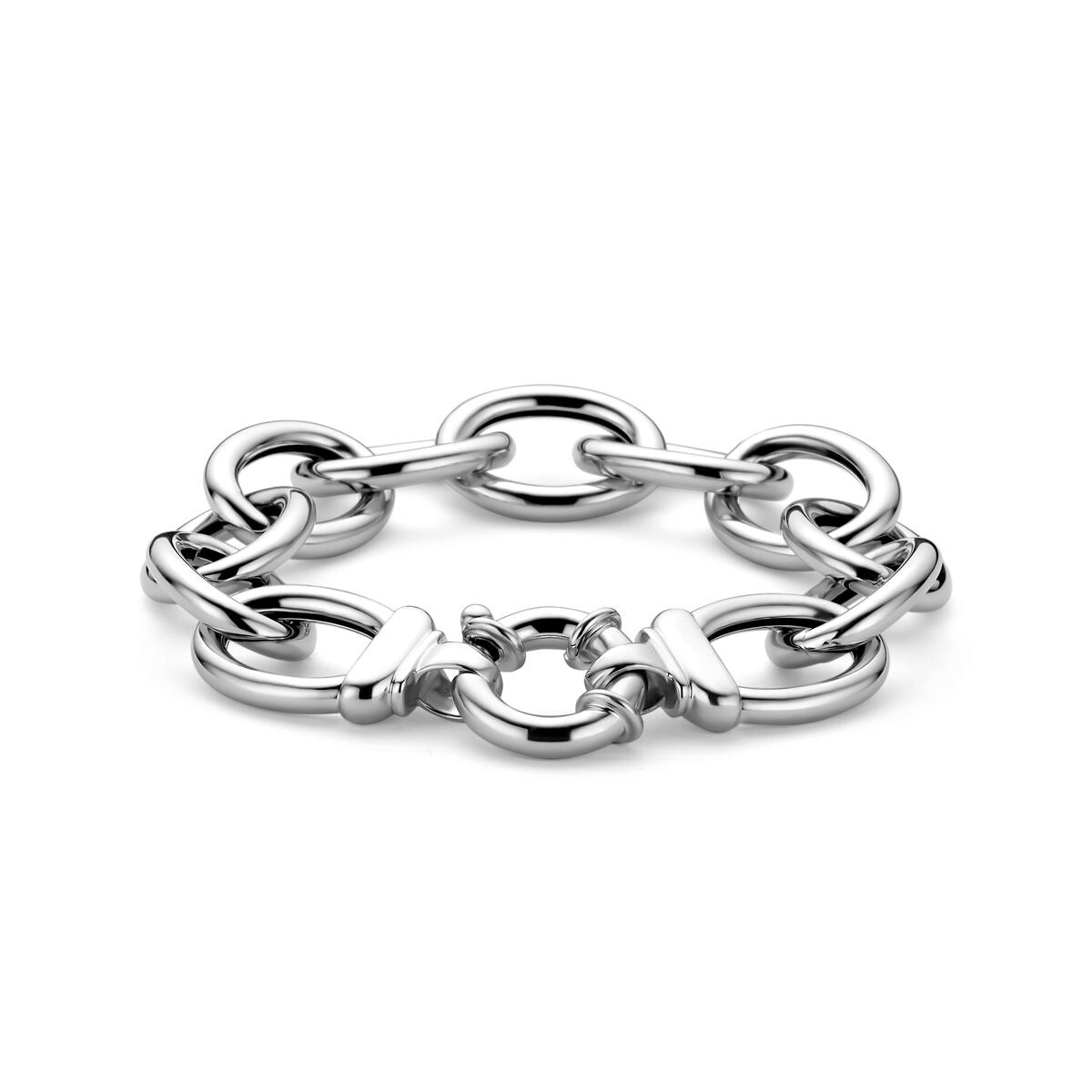 Zilveren armband met anker schakels, gerhodineerd afwerking en een glanzend uiterlijk.