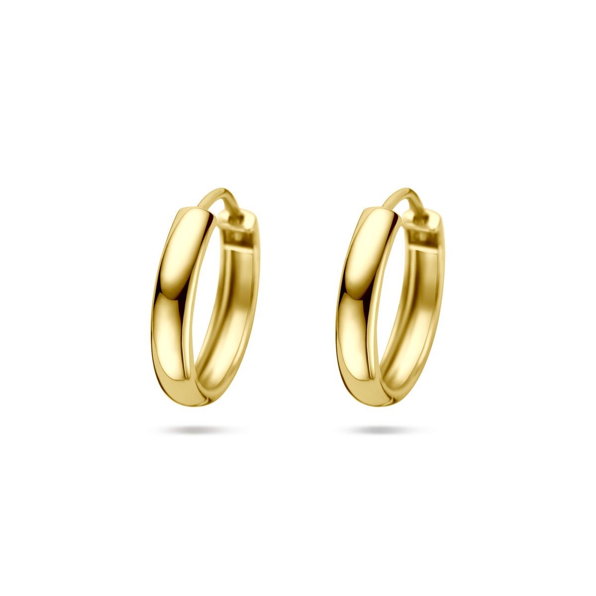 Orecchini alla creola in oro giallo 14k con chiusura a scatto.