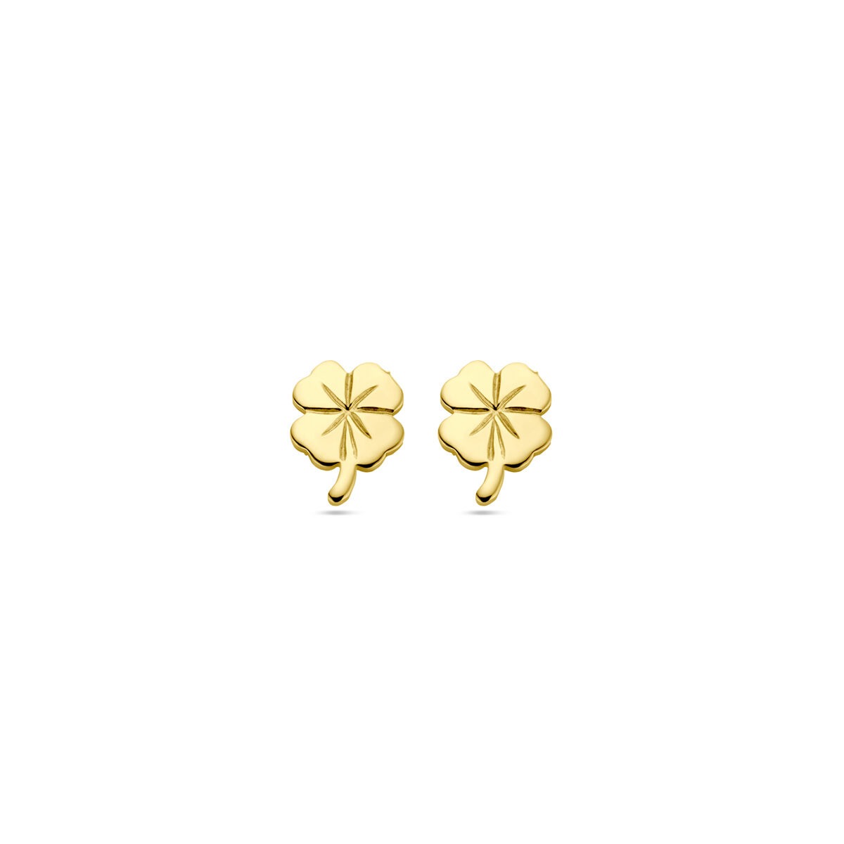 Orecchini in oro giallo 14k a forma di quadrifoglio.